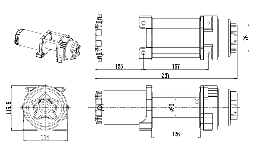 Лебедка электрическая ATV и SUV СТОКРАТ QX 4.5 SL, 12V, 1.8 h.p. с синтетическим тросом и удлиненным стальным барабаном.