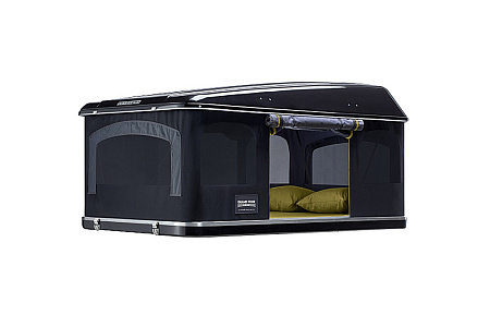 Палатка на крышу автомобиля AUTOHOME MAGGIOLINA GRAND TOUR SMALL 360 BLACK STORM, чёрный тент, лестница 215 мм