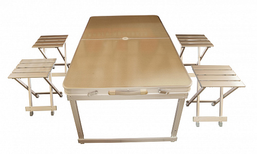 Алюминиевый складной туристический столик (1.2m x 0.7m x 07m) в комплекте с четырьмя табуретами (отдельными)