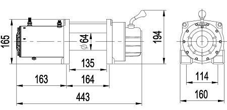 Лебедка автомобильная СТОКРАТ SD 8.0 SSW (короткий барабан), 12 Вольт.
