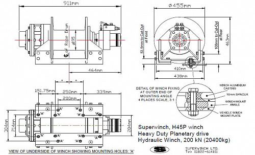 Гидравлическая лебедка Superwinch H45P планетарная с пневмосцеплением